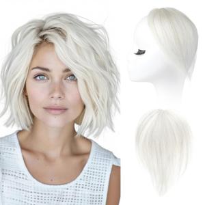 REECHO Human Hair Clip-in Hair Volumizer - 1PC 8 Inch Short Thick Hairpieces for Extra Volume, Easy Clip-in Extensions for Thin & Fine Hair - White Blonde with Black Strand Mixed