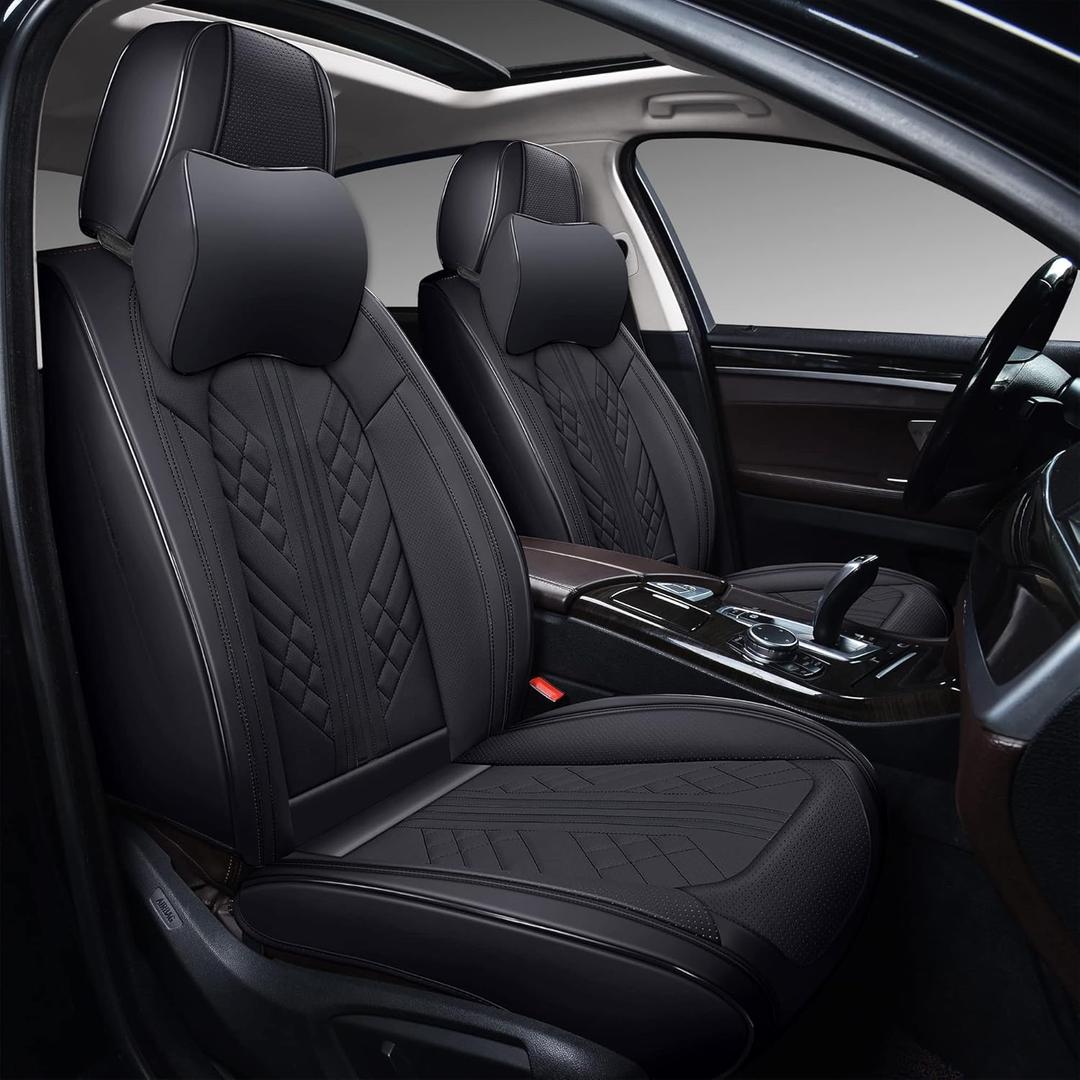 GXT Deluxe Faux Leather Full Coverage Car Seat Cover Anti-Slip Universal Fits for Sedans SUV Pick-up Truck with Headrests,Interior Accessories(Black)
