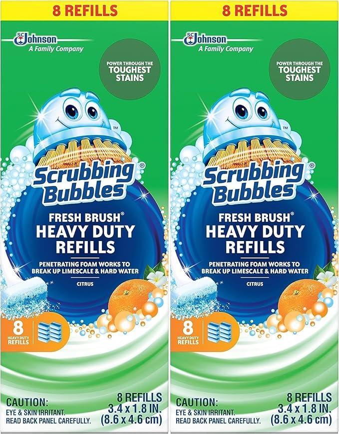 Scrubbing Bubbles Toilet Bowl Wand Cleaner Refills, Fresh Brush Heavy Duty Cleaner Toilet Refill Pads, Removes Limescale & Odors, Citrus Scent, 8 Count (Pack of 2)