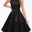 Bbonlinedress Women's 1950s Vintage Rockabilly Swing Dress Lace Cocktail Prom Party Wedding Guest Dress (2XL, Black)