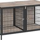 Dog Crate Furniture for 2 Dogs, 43.3" Dog Kennel with Removable Divider, Heavy Duty Wooden Dog Kennel for Small Medium Dog, Indoor Dog Cage End Table with Double Rooms, Greige DCHG1201