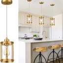 Brushed Gold Pendant Lights Kitchen Island, 1-Light Modern Brass Mini Hanging Light Fixtures with Clear Glass, Farmhouse Kitchen Pendant Lighting Over Island for Sink, OS-3014-1PBG