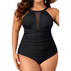Aqua Eve Plus Size Swimsuit Women One Piece Swimsuit Tummy Control High Neck Bathing Suit Ruched Swimwear 20W Aqua Eve Plus Size Swimsuit Women One Piece Swimsuit Tummy Control High Neck Bathing Suit Ruched Swimwear 20W