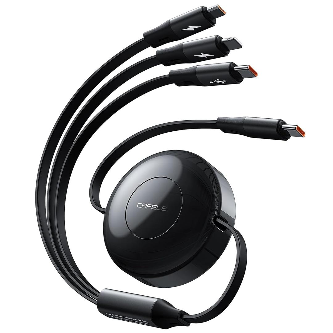 CAFELE Upgraded Retractable USB C Cable, 100W Multi Charging Cable, 3 in 1 Fast Charging Charger Cord with Type C/L/Micro USB Ports for Phone 16 15 14 Galaxy MacBook Pad, Travel for Multiple Devices