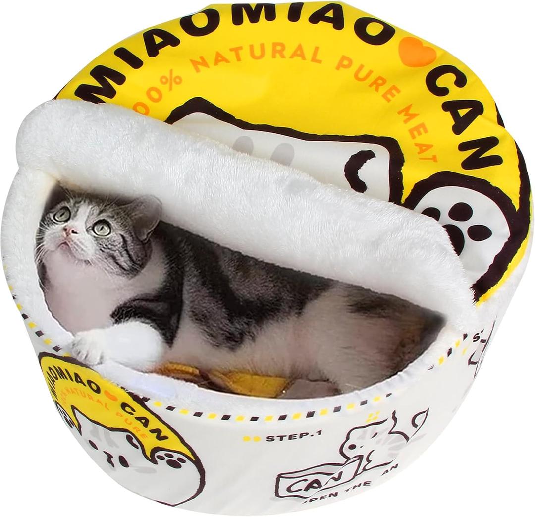 Ramen Noodle Dog & Cat Bed,Keep Warm and Super Soft Creative Pet Nest for Indoor Cats,Removable Washable Cushion for Small Medium Large Dogs and Cats 19.7"L x 19.7"W x 7.9"Th, yellow white