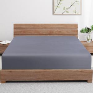 Bamboo Viscose Cooling Fitted Sheet Full Size Only, 400 Thread Count, 16" Deep Pocket Cooling Bottom Sheets for Hot Sleeper, Silky Soft Breathable (Full, Dark Grey