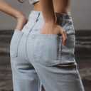 Womens Jeans High Waisted Straight Leg Stretchy Jeans Trendy Wide Leg Casual Fit Denim Pants (Blue)