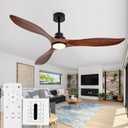 60 Inch Outdoor Solid Wood Ceiling Fans with Lights and Remote, 3 Blade Walnut Ceiling Fan with Wall Control, Dimmable, 3 Downrods, Quiet DC Motor for Bedroom, Patios, Farmhouse, Living Room