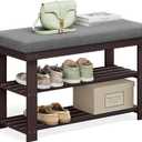 SONGMICS Bamboo Shoe Bench, 3-Tier Shoe Rack Organizer for Entryway, Living Room, Bench Seat Holds Up to 300 lb, 11.9 x 28.3 x 19.2 Inches, Rustic Walnut and Slate Gray ULBS604CG