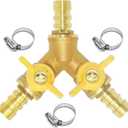 Beduan 3 Way Shut Off Ball Valve, 1/2" Hose Barb 2 Switch Brass Y Shaped Valve for Air Water Fuel Gas