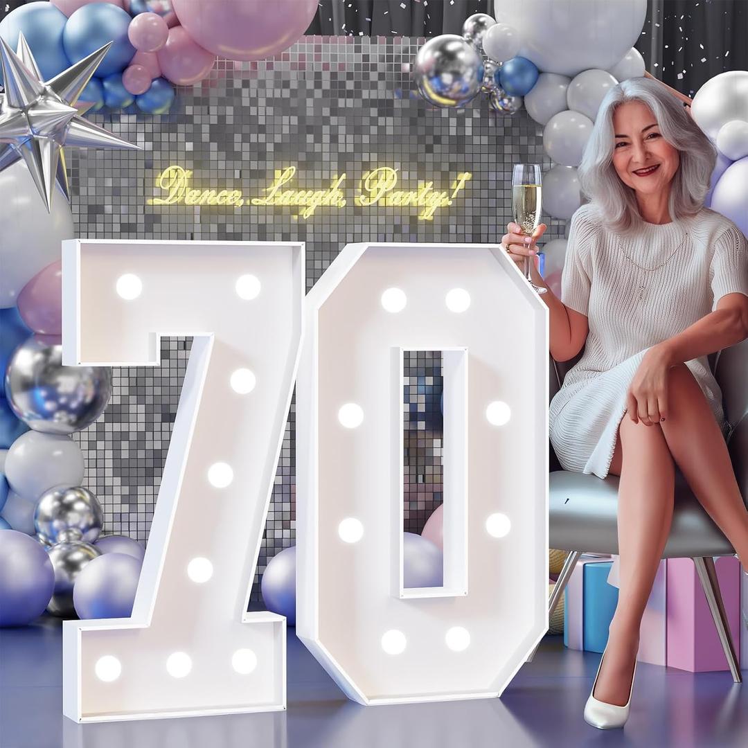 Colorful Marquee Numbers 3FT, Light Up Numbers 70 for 70th Birthday Decoration, 70th Birthday Light Up Sign with 18 Colors Remote Control, Large Numbers for Party Anniversary Decor