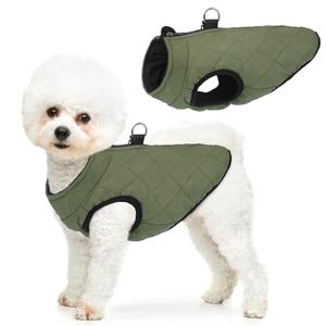 SCENEREAL Winter Dog Vest Coat with Harness Built In, Warm Puppy Jacket for Small Medium Dogs, Cold Weather Coat with Zipper, Fleece Puffer Vest Windproof Snow Clothes, M