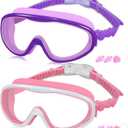 COOLOO Kids Swim Goggles for Age 3-15, 2 Pack Kids Goggles for Swimming with Nose Cover, No Leaking, Anti-Fog, Waterproof (A. Purple+pink)