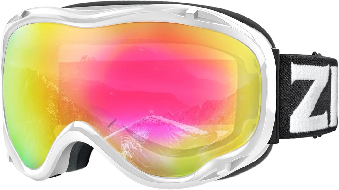 ZIONOR Lagopus B1 Ski Goggles OTG Anti fog Snow Goggles UV Protection Snowboard Goggles for Men Women Adult Youth (One Size, B5-vlt 59.5% White Frame Pink Lens)