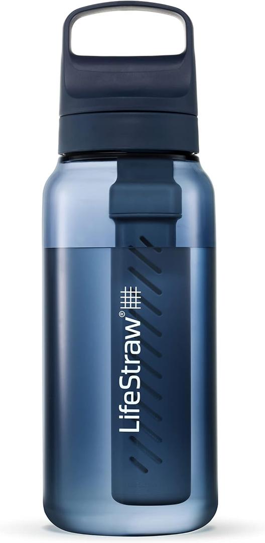 LifeStraw Go Series  BPA-Free Water Filter Bottle for Travel and Everyday Use Removes Bacteria, Parasites and Microplastics, Improves Taste, 1L Aegean Sea