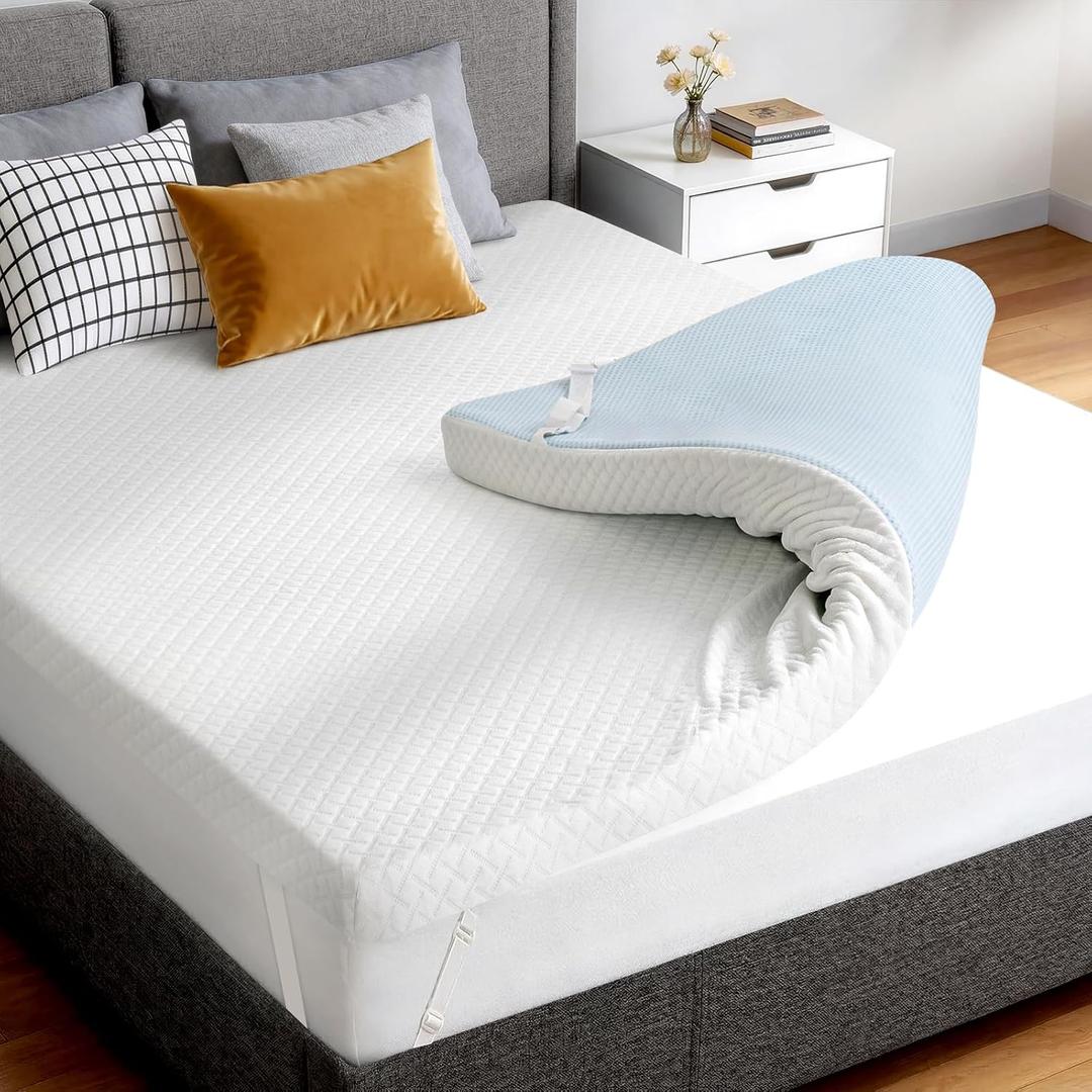 IULULU Gel Memory Foam Mattress Topper with Cover, Queen Size, 3 Inch
