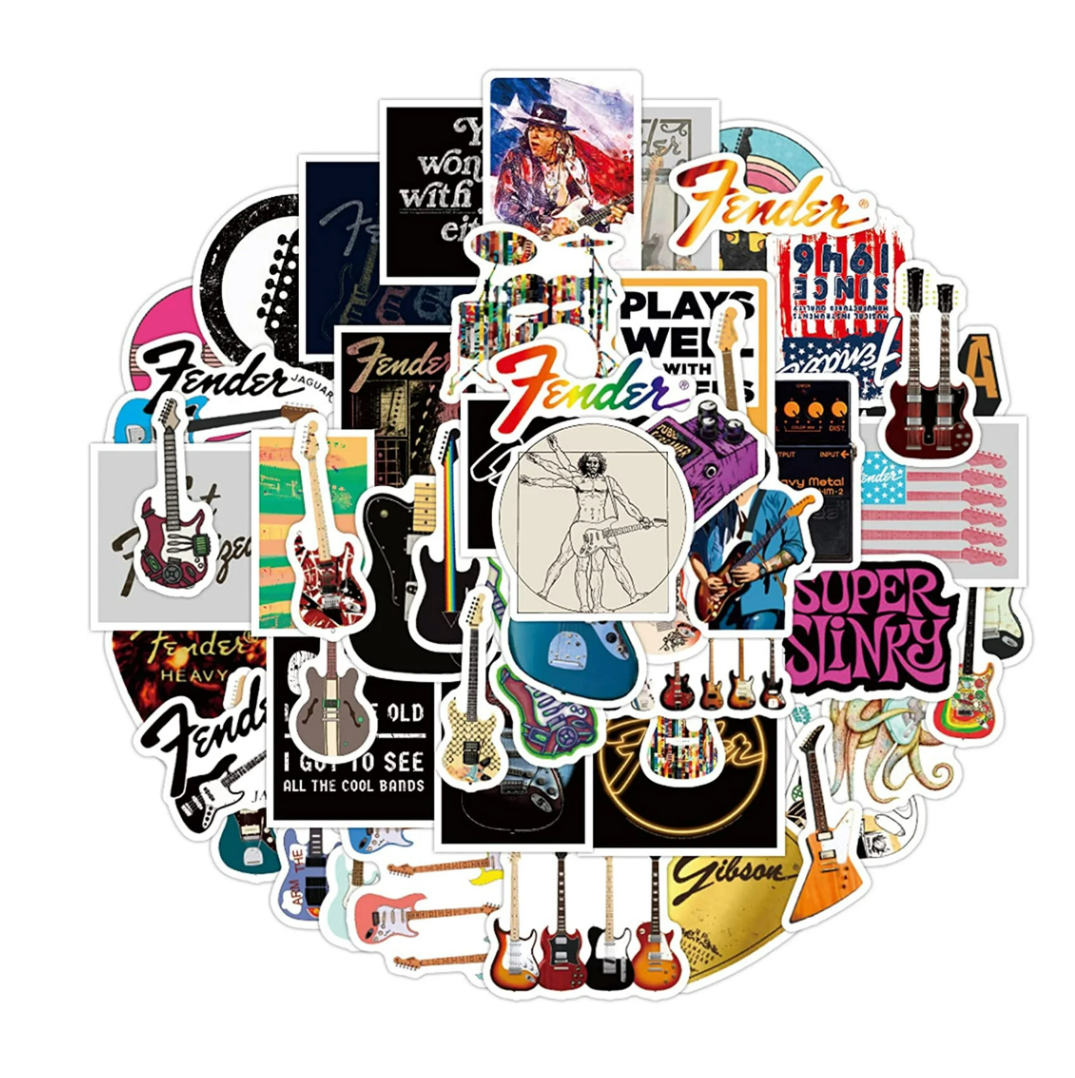 Love Guitar Stickers Fender Electric Guitar Stickers 50 Pcs Water Bottle Waterproof Cool Aesthetic Vinyl Laptop Luggage Skateboard Computer Stickers for Teens Boys Adult(Guitar)