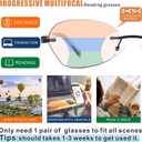 Multifocus Reading Glasses Women Progressive Multifocal No Line Bifocal Rimless Reader Blue Light Computer Eyeglasses