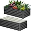 GarveeHome 6 * 3 * 1.5FT Raised Garden Bed Kit, Galvanized Raised Garden Beds Outdoor for Gardening, Above Planter Boxes, Large Garden Bed for Vegetables, Fruits, Dark Grey, 2 Pcs