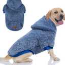 EXPAWLORER Fuzzy Dog Sweaters, Double-Sided Plush Fleece Soft Doggie Hoodie with Leash Hole, Pet Cold Weather Clothes Winter Coat, Sherpa Hooded Sweatshirt for Small Medium Large Dogs (Blue, XL)