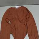 Women's Ribbed Knit Bodysuit Long Sleeve Crew Neck Thong Style Viscose Polyamide Polyester Soft Jersey Stretchy Basic Sexy Top Slim Fit Rayon Ruffle Going Out Tee Shirts Brown 2026 for Juniors (L)