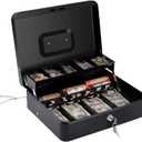 Sumerfnt Cash Box with Money Tray and Lock Money Box with Security Cable, Metal Locking Cash Box - 11.8" x 9.4" x 3.54" Black