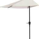 Half Umbrella Outdoor Patio Shade - 9 ft Patio Umbrella with Easy Crank - Small Canopy for Balcony, Table, or Deck by Pure Garden (Tan)