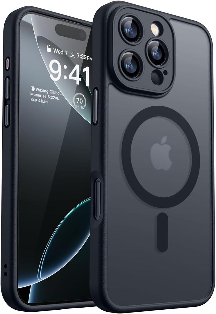 CANSHN Magnetic Compatible with iPhone 16 Pro Case, Upgraded [Full Camera Protection] [Compatible with Magsafe] [Translucent Matte] Shockproof Protective Phone Case Cover 6.3 Inch - Black