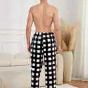 2 Pack Mens Plush Pajama Pants, Fluffy Warm Fleece Sleep Pj Soft Lounge Bottoms with Pockets for Winter (Black, L)