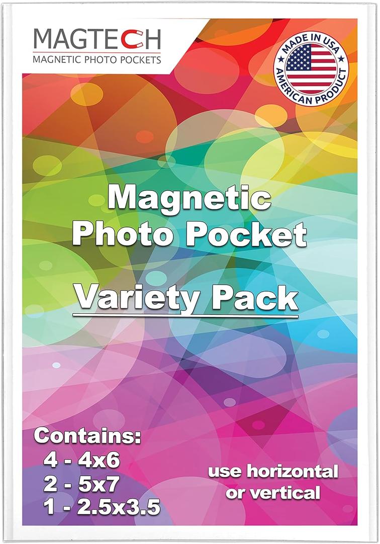 Magtech Magnetic Photo Pocket Picture Frame, Variety Pack, 6 Pack + FREE Wallet Size, 4x6, 5x7, 2.5x2.5, White, Made in the USA (57461)