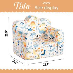 Tiita Kids Couch Toddler Chair, Cloud-Like Comfy Printed Kids Sofa Toddler Reading Chair with Washable Cover Carrying Handle, Convertible Children Sofa Chair for Girls and Boys