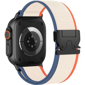 Elastic Sport Band for Apple Watch, Men Women, Adjustable Parachute Buckle Nylon Fabric Wristband for iWatch, Size: 42mm(Series 3)/49mm/46mm/45mm/44mm (Beige Orange/Black)