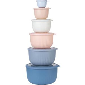 COOK WITH COLOR Prep Bowls with Lids- Wide and Deep Nesting Plastic Small Mixing Bowl Set with Lids, 12 Piece Set - Deep Bowls, Blue/Pink