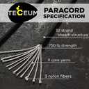 TECEUM Paracord Rope 750 lb 1000ft / 200ft / 120ft / 100ft / 50ft String Parachute Cord for Camping, Survival, Outdoor Gear 35+ Colors Nylon Utility Rope Tactical Survival & Camping Kit