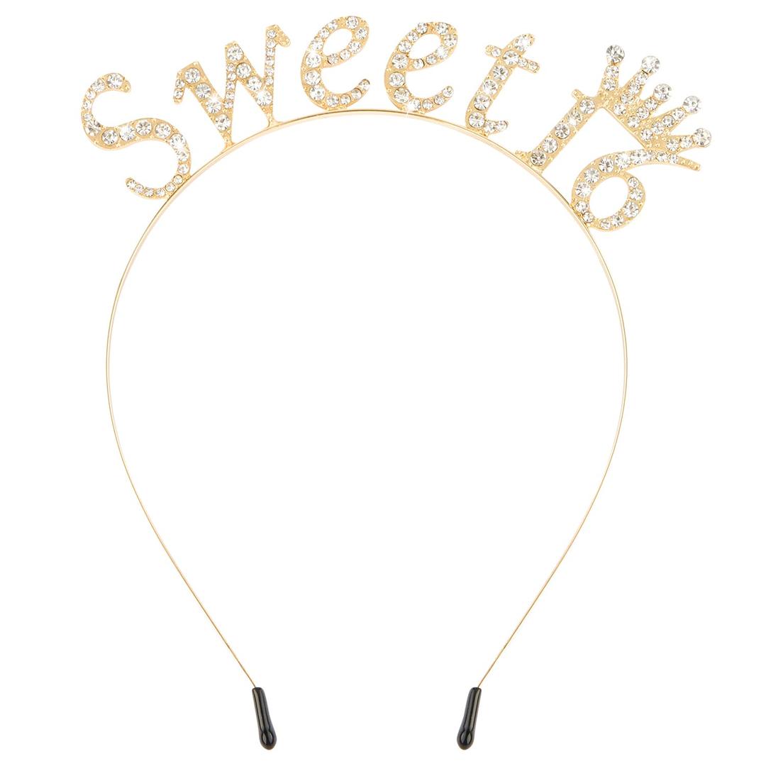 CHANACO Sweet 16 Birthday Headband Birthday Crown 16th Birthday Tiara Rhinestone Birthday Girl Headband Princess Crown for Girls Hair Accessories Happy Birthday Party Decorations