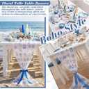 Mindsoft 3 Pcs Coastal Table Runner 10ft Blue Bow Beach Ocean Nautical Embroidery Tulle Lace Table Runner Last Toast on the Coast Decor for Wedding Bridal Baby Shower Holiday Dining DIY, 10 ft x 29 in