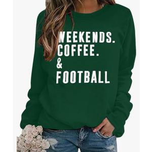 EGELEXY Football Game Day Sweatshirts Weekends Coffee and Football Sweatshirt Women Football Mom Crewneck Pullover 2 XL, Green