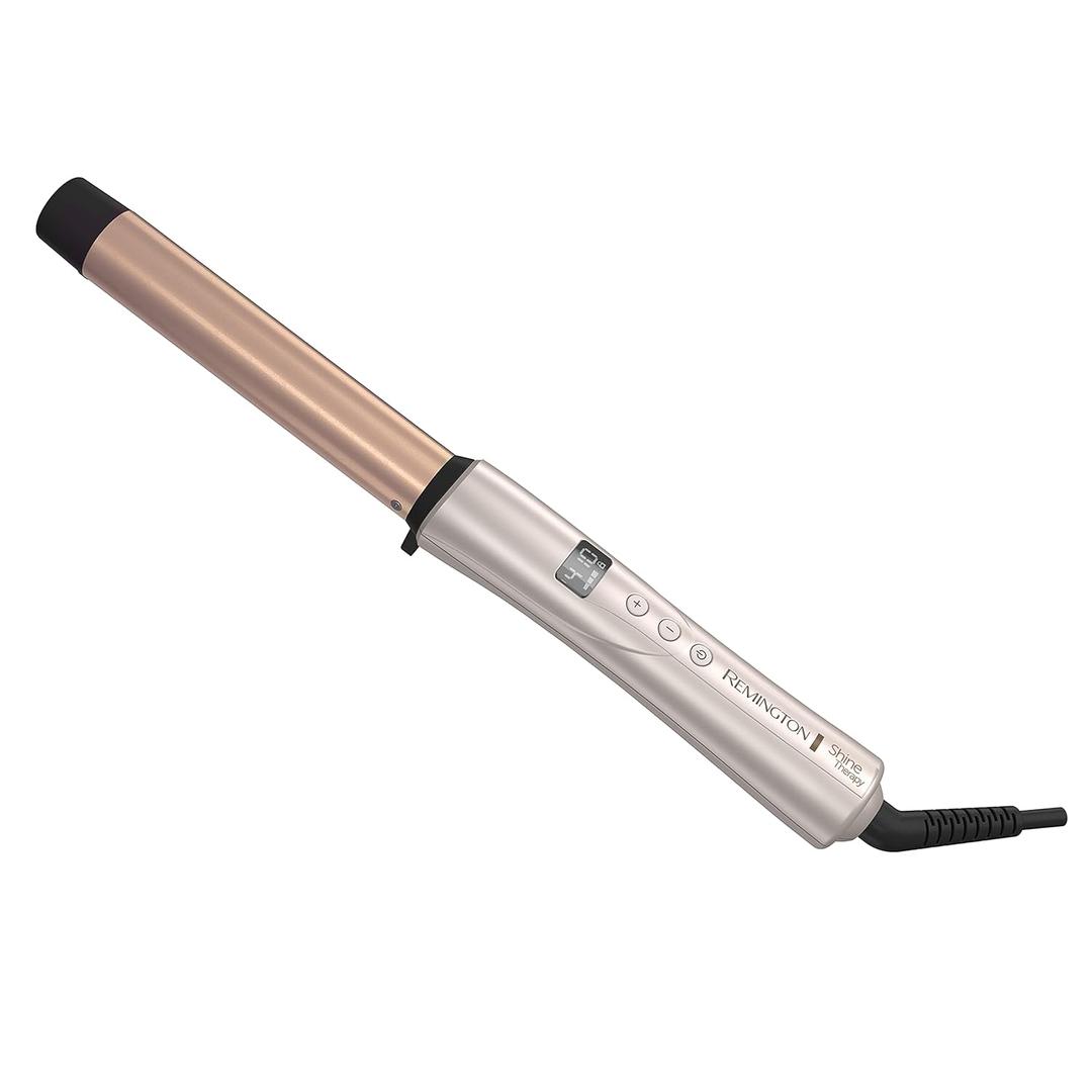REMINGTON Shine Therapy Argan Oil & Keratin Infused 1 Inch Straight Barrel Curling Wand for Loose Waves, Includes Heat Glove (Champagne)