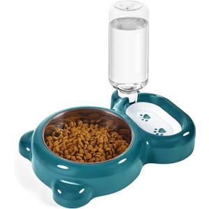 4 x Dog Bowls, Cat Food and Water Bowl Set with Water Dispenser and Stainless Steel Bowl for Cats and Small Dogs - Dark Green
