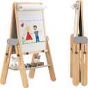 BanaSuper 3-In-1 Folding Kids Art Easel - Double-Sided Foldable Wooden Art Easel with Chalkboard & Whiteboard, Height Adjustable, Portable Art Station with Paper Roll Holder, Ideal Gift for Girl & Boy