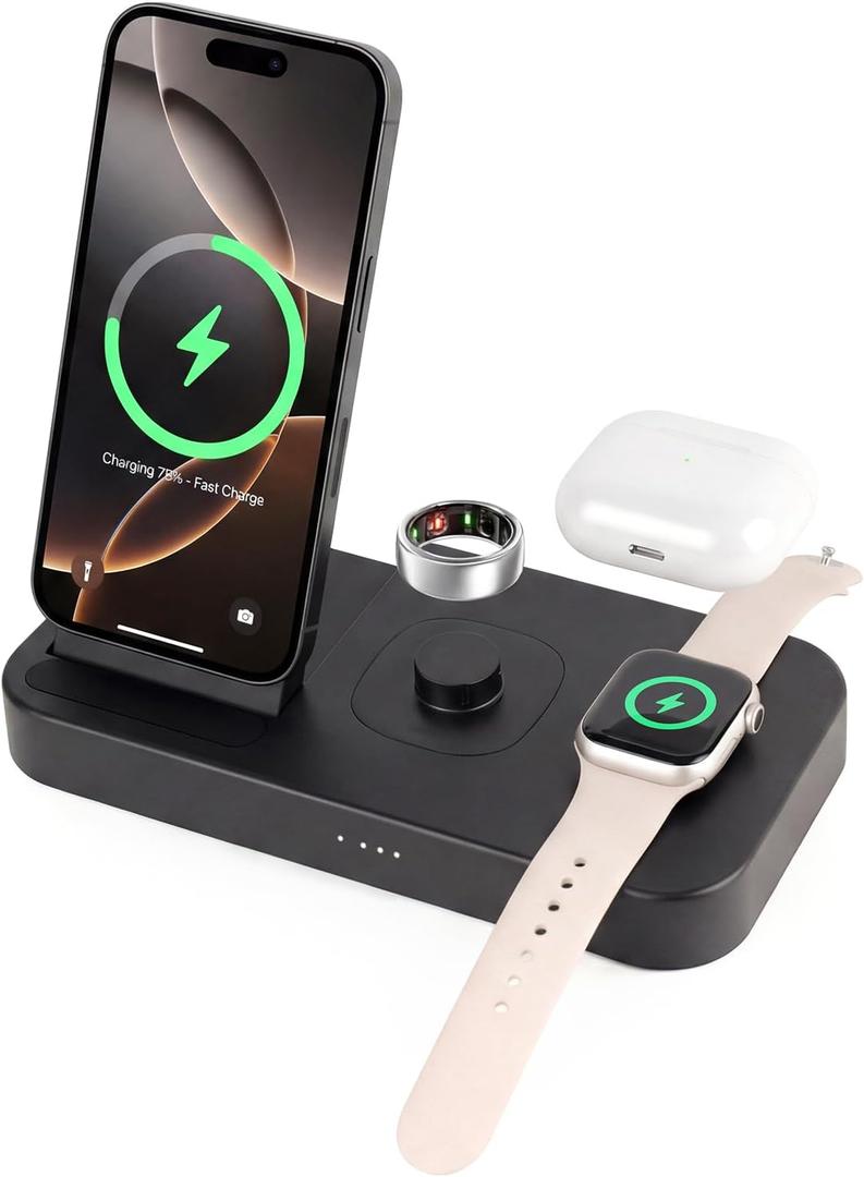 4 in 1 Charging Station for Oura Ring Gen 4 Charger, Fast Charger for iPhone17/16/15/14/13/12, Apple Watch, AirPods, Samsung Galaxy S25/S24/S23/S22/S21, Galaxy Watch Buds (Size 12)