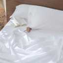 MooMee Flat Top Sheet Only 100% Washed Cotton Linen Like Textured Breathable Durable Soft Comfy (Bright White, Queen)