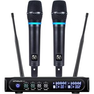 Kithouse S9 UHF Rechargeable Wireless Microphone System Karaoke Microphone Wireless Mic Cordless Dual with Bluetooth Receiver Box + Volume Control ECHO for Karaoke Singing Speech Meeting Church, 200FT