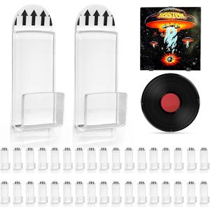 Vodolo Vinyl Record Wall Mount,36 PCS Acrylic Vinyl Record Holder Self Adhesive Clear Vinyl Display Shelf No Drill Vinyl Storage Shelves for Album Covers Display and Home Wall Decoration