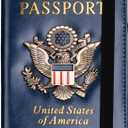 TOURSUIT RFID Blocking Passport Holder for Women Men, Leather Passport Travel Wallet with 3D Metal Badge, Travel Document Holder Cover Accessories (Dark Blue)