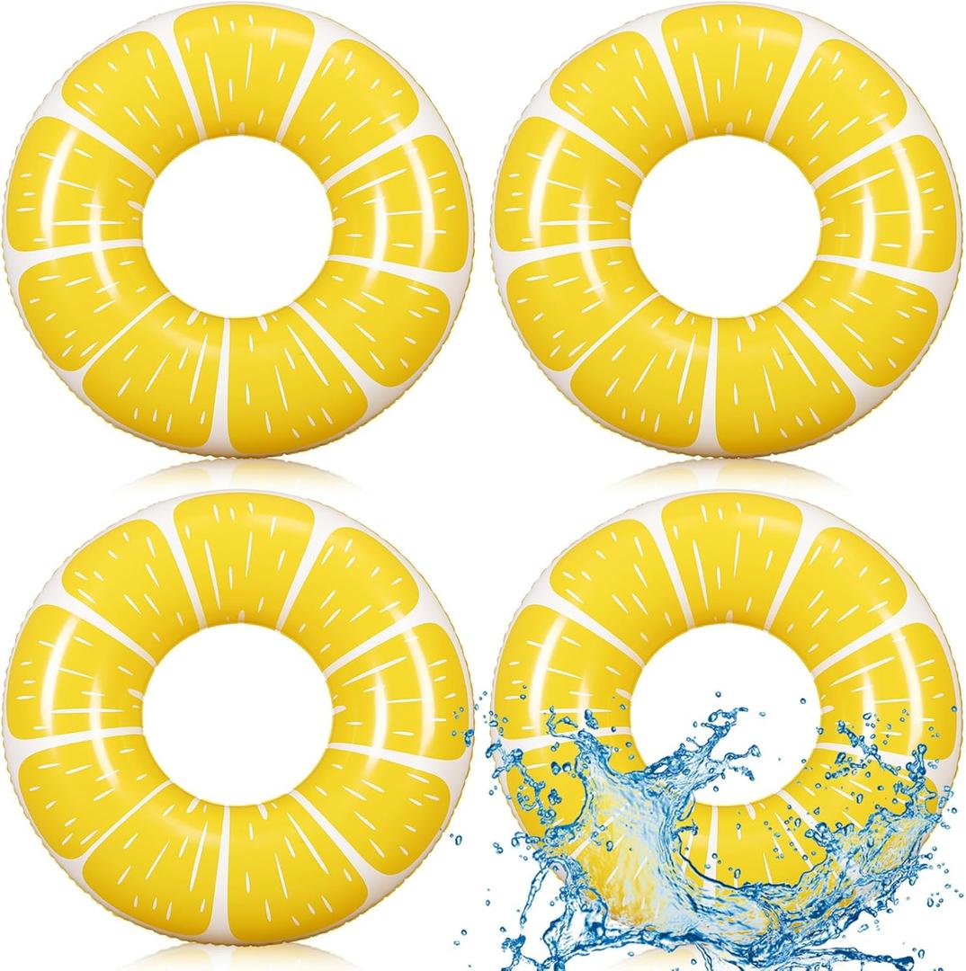 Sumind 4 Pcs 24 Inches Inflatable Pool Floats for Kids, Cute Pool Floaties Tube, Fruit Swim Tube Rings Bulk for Kids Girls Boys, Lake Beach Outdoor Party Decoration Summer Vacation Holiday