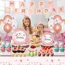 212Pcs Pink Birthday Decorations Disposable Dinnerware Sets,Birthday Party Supplies Plates Napkins Set Baby Shower Birthdays Party Plate Pink Set With Banners Cups Forks knives Spoons Serve 24