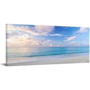 iKNOW FOTO Blue Beach Sun Ocean Landscape Canvas Prints Modern Stretched and Framed Seascape 1 Panel Giclee Prints Stunning Wall Art for Living Room and Bedroom Decor 20x48 Inches