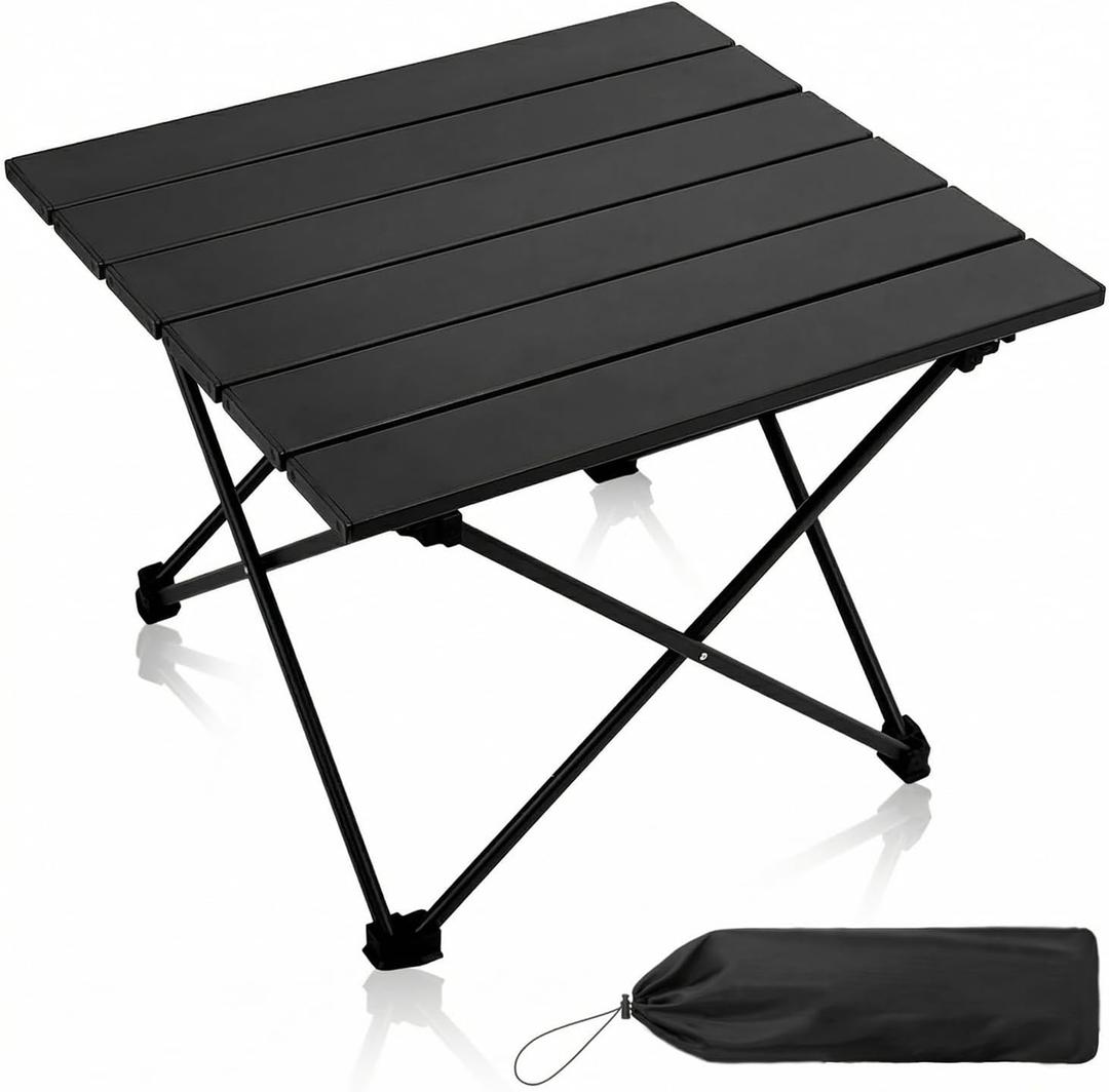 MOON LENCE Ultralight Folding Camping Table, Compact,Portbale with Carry Bag, for Outdoor Cooking, Picnic, Camp, Boat, Travel (Pure Black - S)
