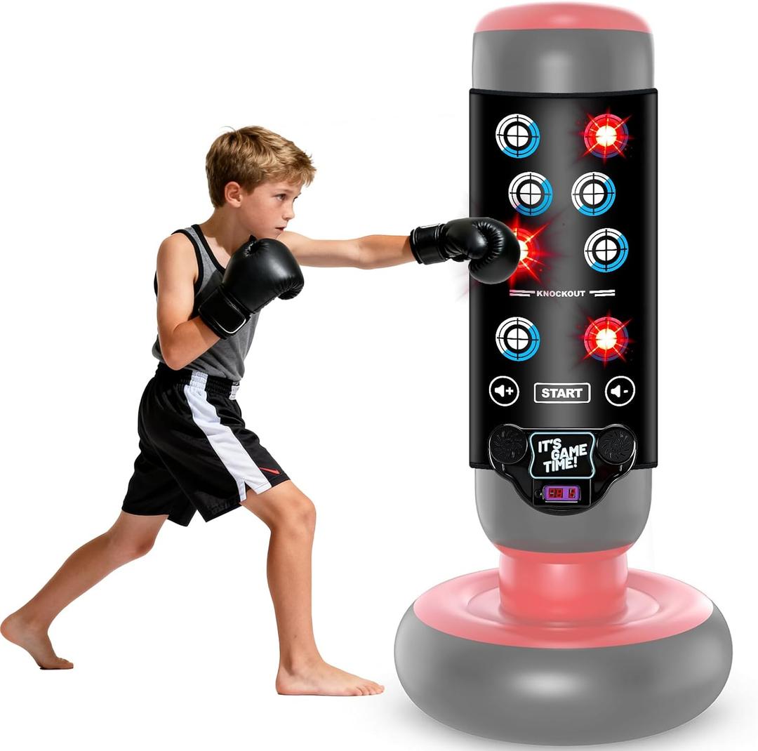 Interactive Punching Bag Boxing Music Pad, 6-Level Mode Punching Target Game with LED Lights and Score Display, Fun Fitness Training Equipment for Kids Adults Enhance Reflex/Strength (No Boxing Bag)